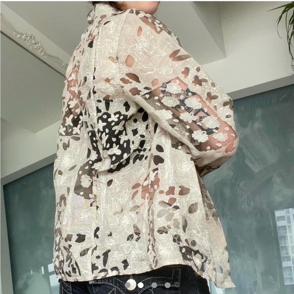 Floral Button up Blouse Shirt Floral Transparent - Picture 2 of 8